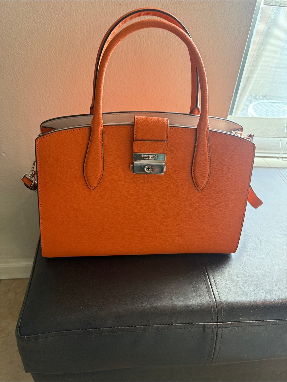 kate spade Orange Pebble Leather Satchel with Top Handles and Turn-Lock